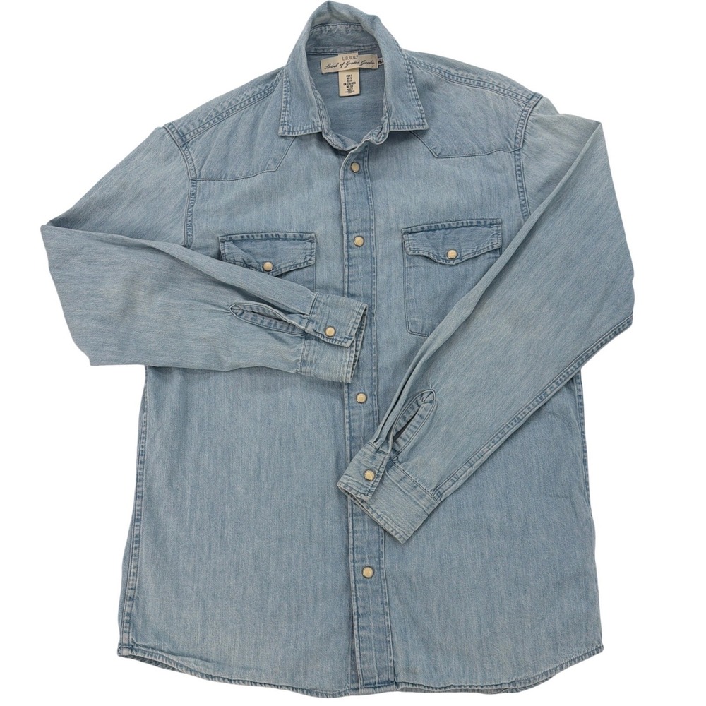 H&M LOGG Denim Western Pearl Snap Shirt Small Light Wash Retro Boho Indie
